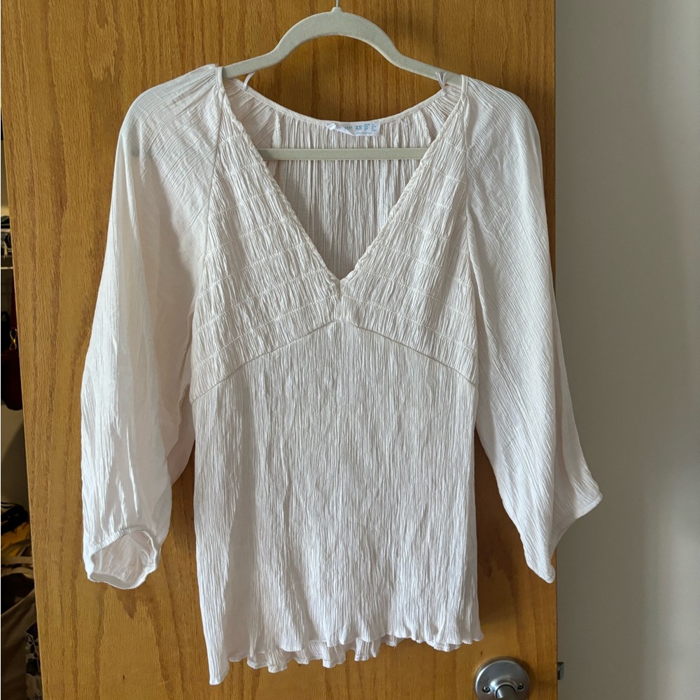 Ivory / Blush Shirred Blouse